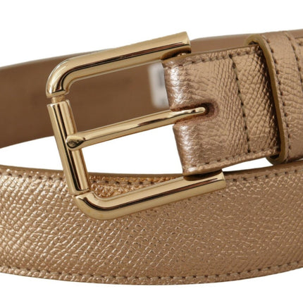 Chic Rose Gold Leather Belt with Logo Buckle