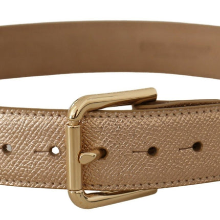 Chic Rose Gold Leather Belt with Logo Buckle