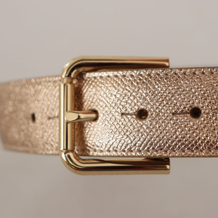 Chic Rose Gold Leather Belt with Logo Buckle