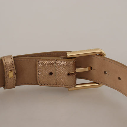 Chic Rose Gold Leather Belt with Logo Buckle