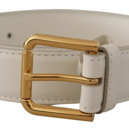 Ceinture en cuir blanc chic avec boucle gravée en or