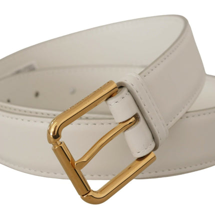 Ceinture en cuir blanc chic avec boucle gravée en or