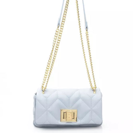 Elegant Light Blue Shoulder Bag with Golden Accents