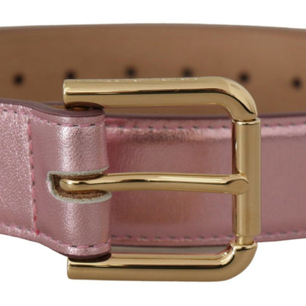 Elegante Metallic Roze Leren Riem