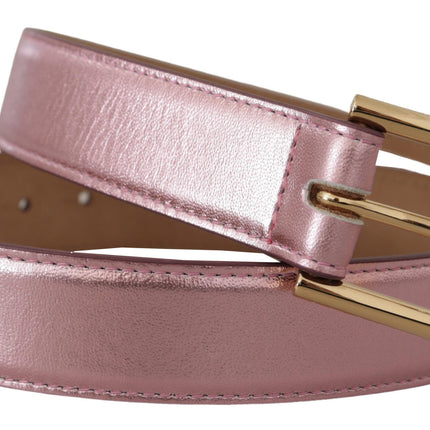 Elegante Metallic Roze Leren Riem