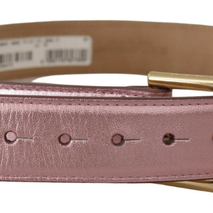 Elegante Metallic Roze Leren Riem