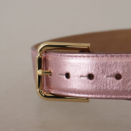 Elegante Metallic Roze Leren Riem