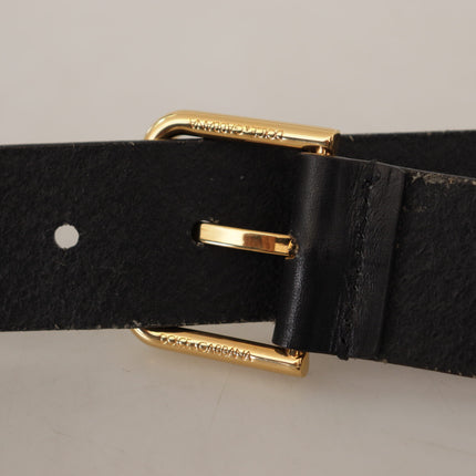 Ceinture en cuir noir élégant avec boucle dorée