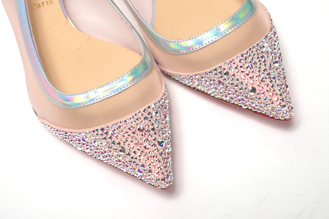 Silver Rose Flat Point Crystals Toe Zapato