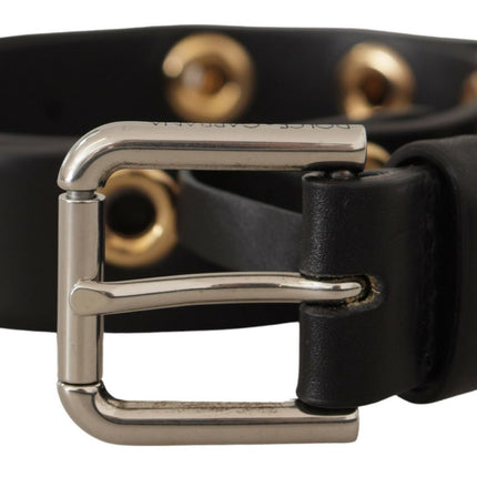 Ceinture en cuir noir chic avec boucle gravée