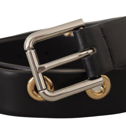 Ceinture en cuir noir chic avec boucle gravée