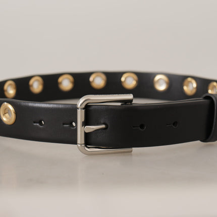 Ceinture en cuir noir chic avec boucle gravée