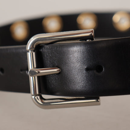 Ceinture en cuir noir chic avec boucle gravée