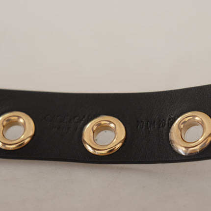 Ceinture en cuir noir chic avec boucle gravée