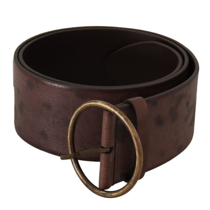 Ceinture élégante en cuir brun foncé avec boucle de logo