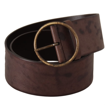 Ceinture élégante en cuir brun foncé avec boucle de logo