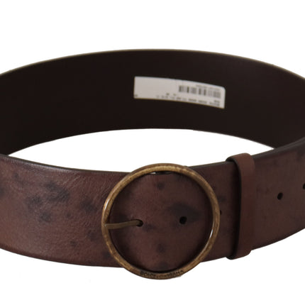 Ceinture élégante en cuir brun foncé avec boucle de logo