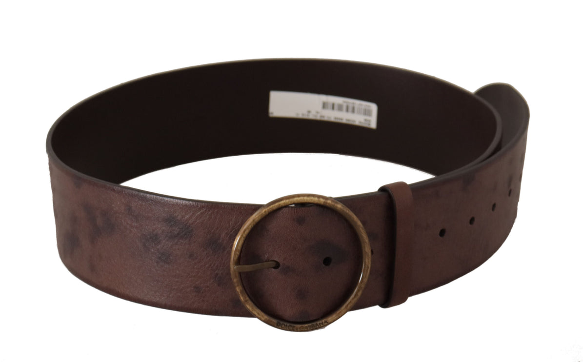 Ceinture élégante en cuir brun foncé avec boucle de logo