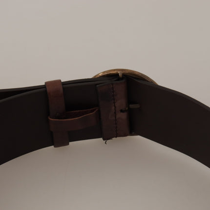 Ceinture élégante en cuir brun foncé avec boucle de logo