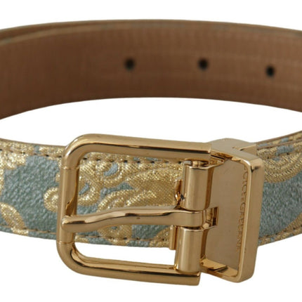 Ceinture en cuir bleu clair élégant avec boucle dorée