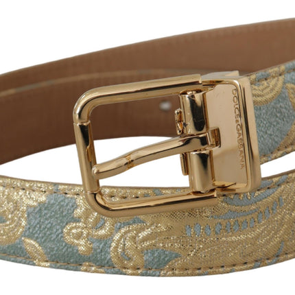 Ceinture en cuir bleu clair élégant avec boucle dorée