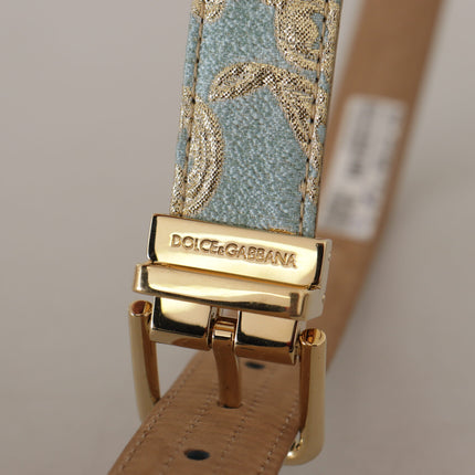 Ceinture en cuir bleu clair élégant avec boucle dorée