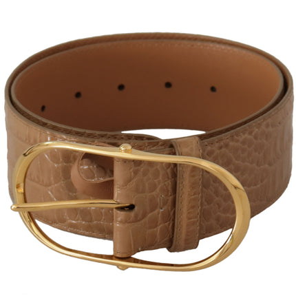 Ceinture en cuir beige élégante avec boucle gravée