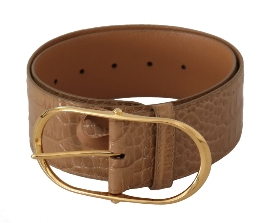 Elegante riem van beige leer met gegraveerde gesp