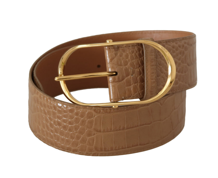 Elegante riem van beige leer met gegraveerde gesp