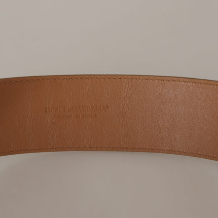 Ceinture en cuir beige élégante avec boucle gravée