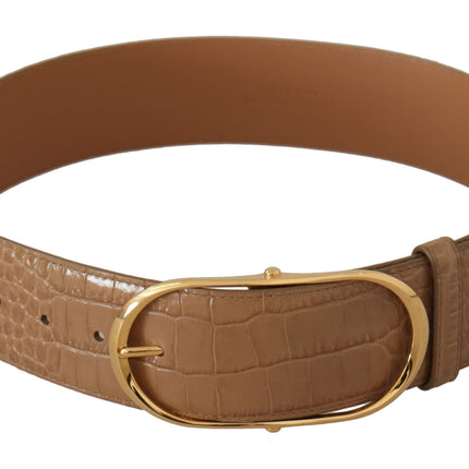 Ceinture en cuir beige élégante avec boucle gravée