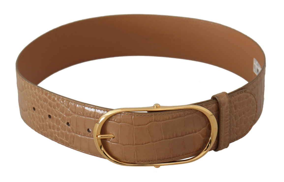 Elegante riem van beige leer met gegraveerde gesp