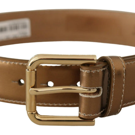 Elegante Bronzen Leren Riem met Logogesp