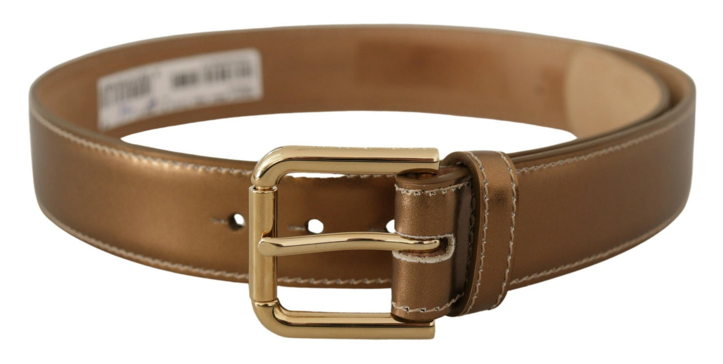 Elegante Bronzen Leren Riem met Logogesp