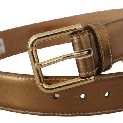 Elegante Bronzen Leren Riem met Logogesp