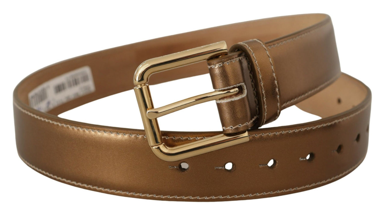 Elegante Bronzen Leren Riem met Logogesp