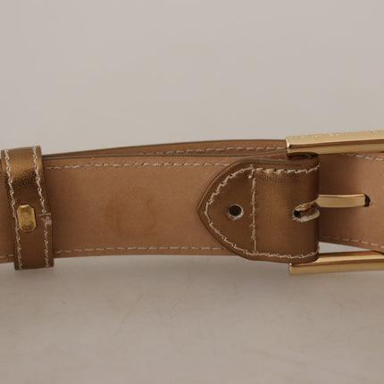 Elegante Bronzen Leren Riem met Logogesp