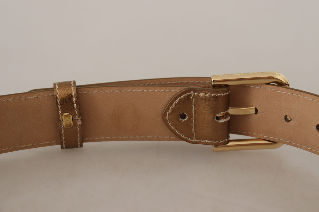 Elegante Bronzen Leren Riem met Logogesp