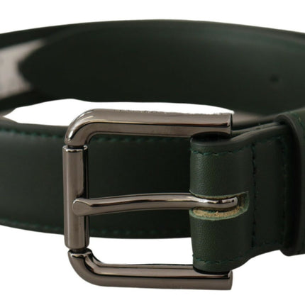 Ceinture élégante en cuir vert foncé avec boucle de logo