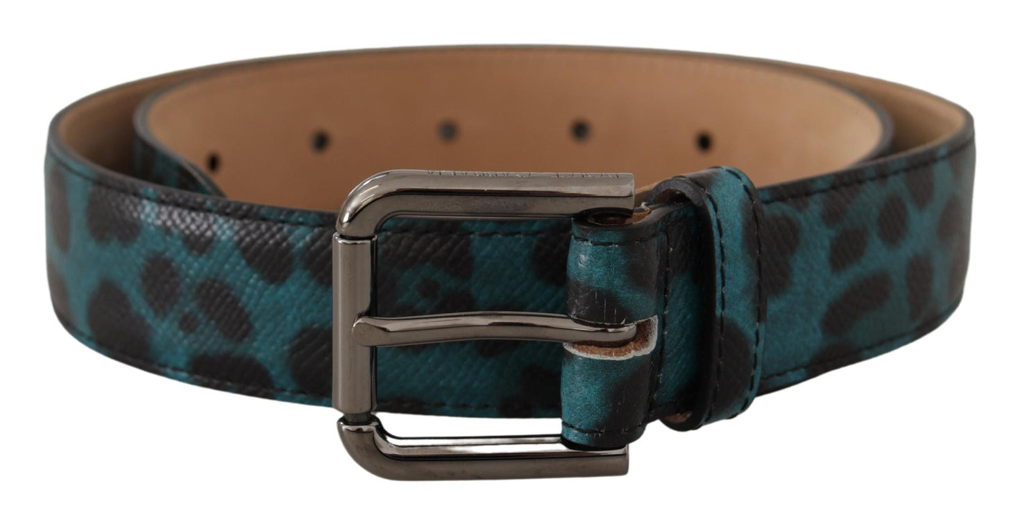 Gegraveerde leren riem met logo in blauwgroen