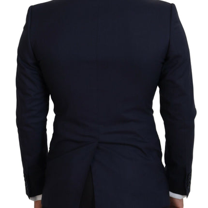 Elegant Blue Wool Silk Blazer Veste