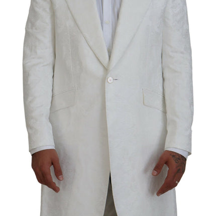 Elegante gabardina de brocado floral blanco