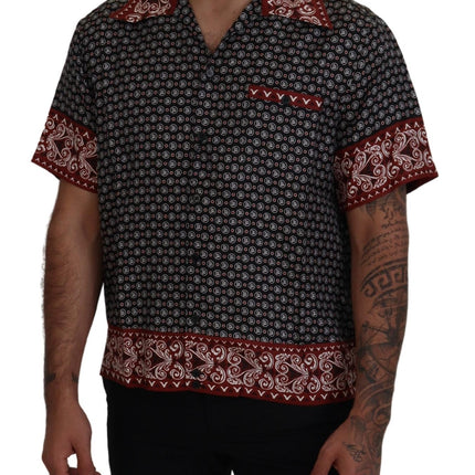 Elegante camisa casual de seda multicolor