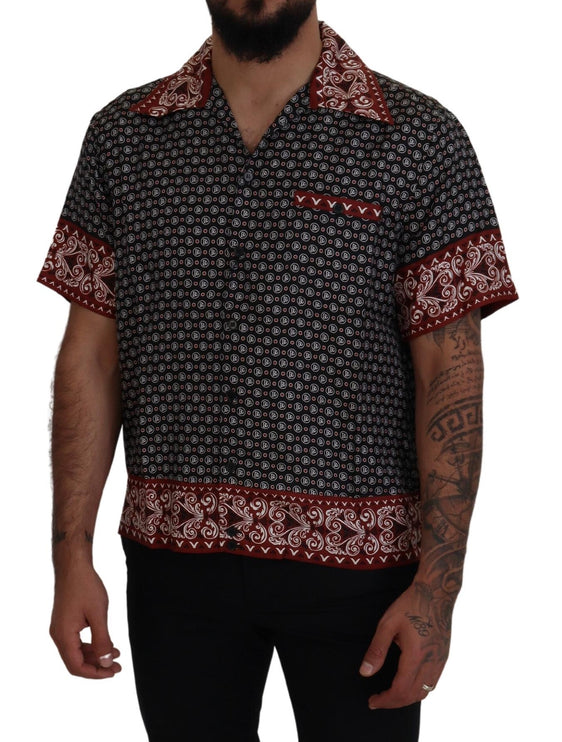 Elegante camisa casual de seda multicolor