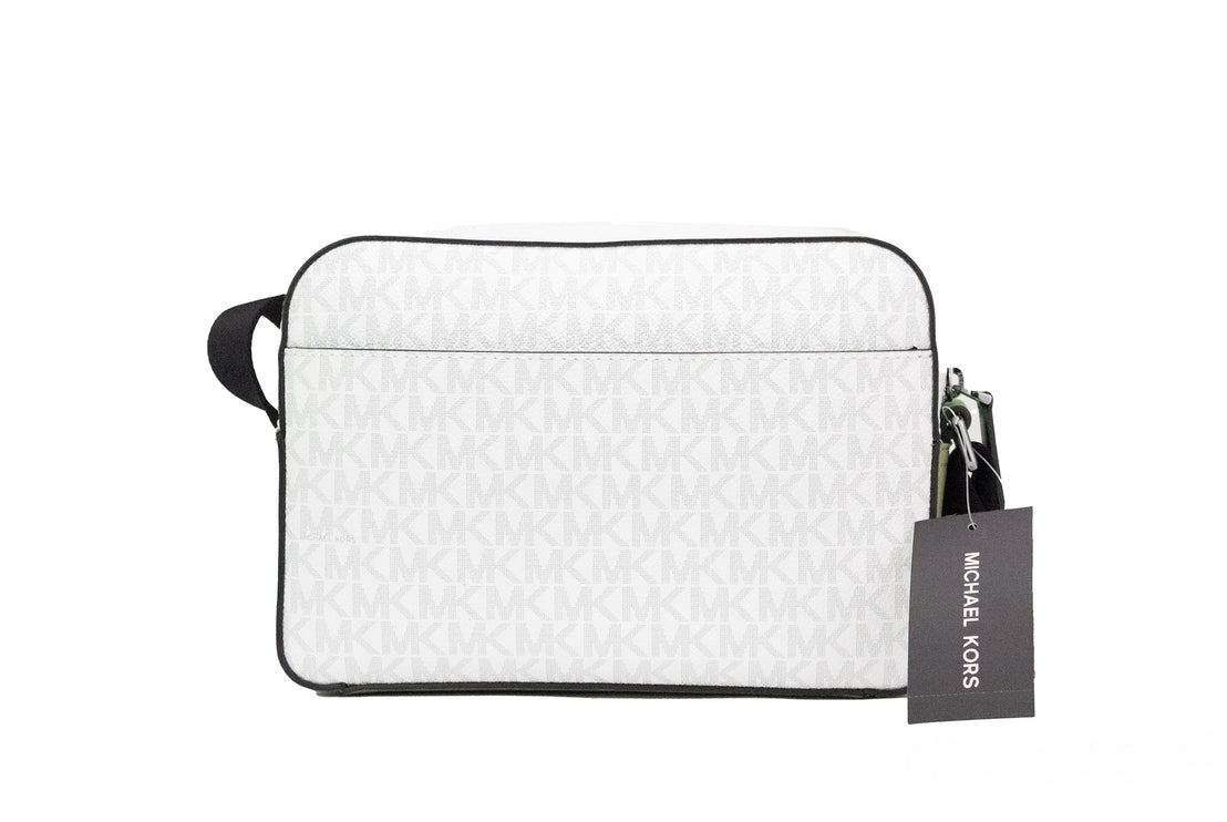 Cooper Bolsa cruzada pequeña de PVC con estampado de palmeras en blanco brillante