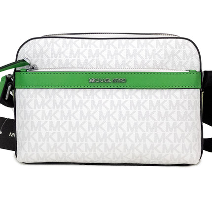 Cooper Bolsa cruzada pequeña de PVC con estampado de palmeras en blanco brillante