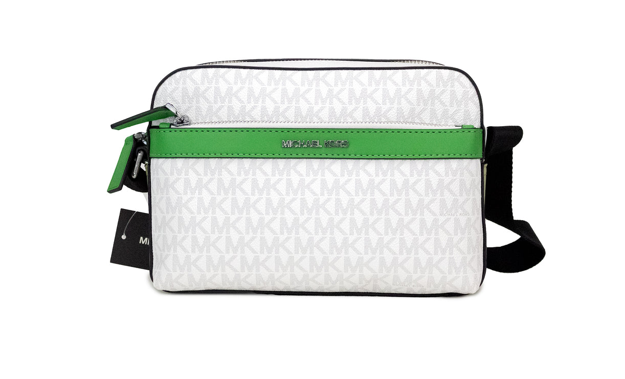 Cooper Bolsa cruzada pequeña de PVC con estampado de palmeras en blanco brillante