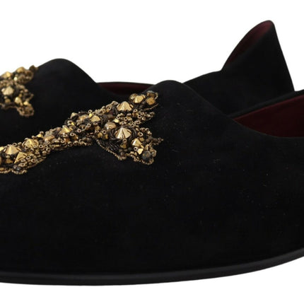 Mocassins à paillettes en cristal noir