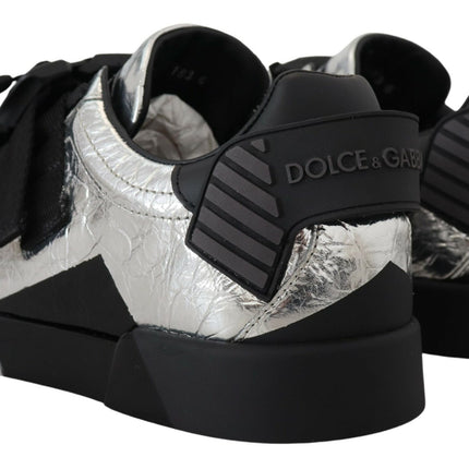 Exclusive Silver and Black Low Top Leather Sneakers