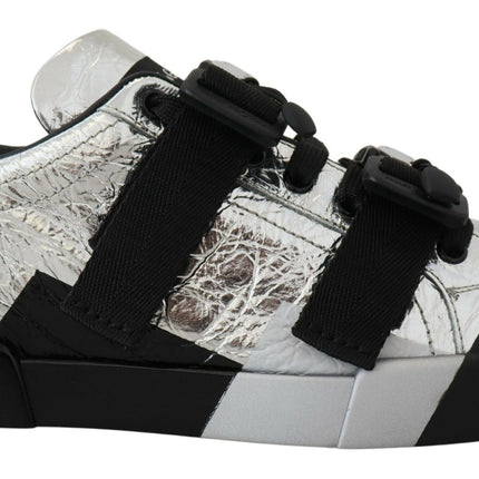 Exclusive Silver and Black Low Top Leather Sneakers